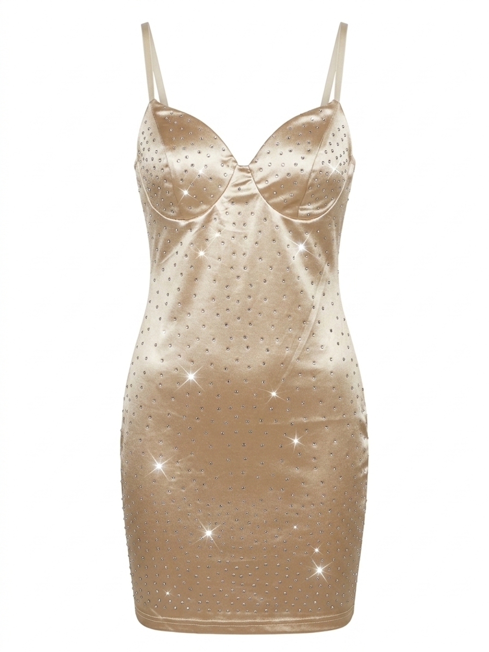 Beige Velvet Rhinestone Bodycon Slip Dress